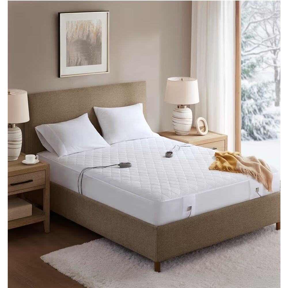 Beautyrest Cotton Blend Heated Mattress Pad, White, Luxury Quilted Cal King
